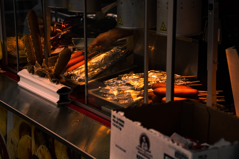 Korean corn dogs in a vendor case