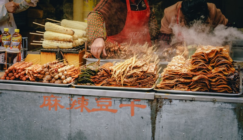 Skewered street food close-up